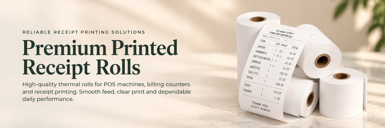 Printed receipt rolls banner